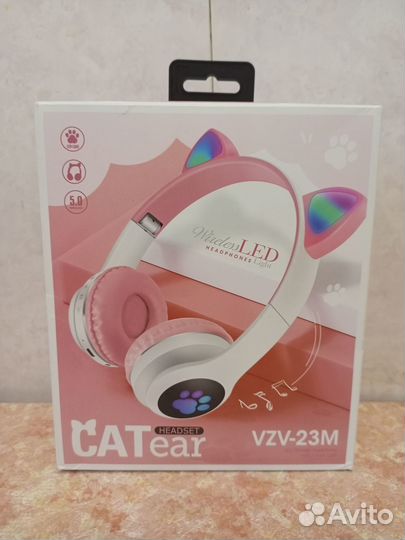 Беспроводные светящиеся наушники, бело-розовые