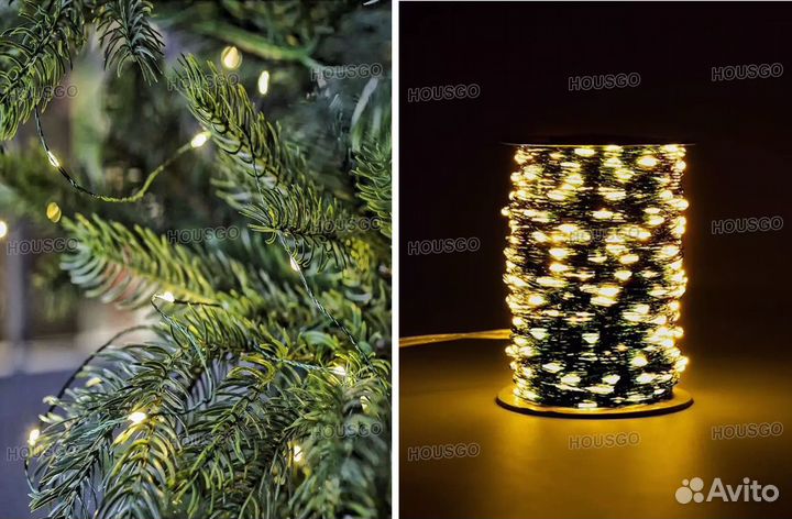 Гирлянда роса теплый белый 200м housgo holiday