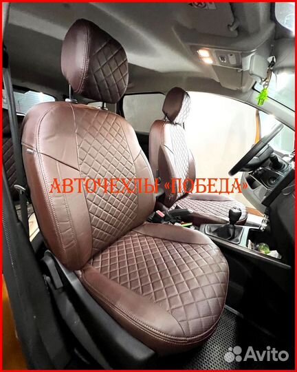 Чехлы Renault Duster 2 из экокожи шоколадные Ромб