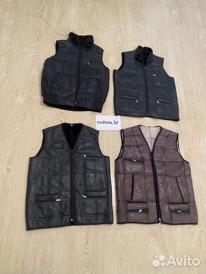 Кожаные меховые безрукавки из овчины