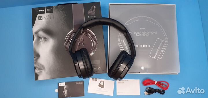 Крутые Блютуз наушники Hoco W11 2в1 Nfc Радио Mp3
