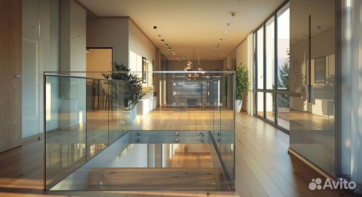 Стеклянное ограждение лестницы