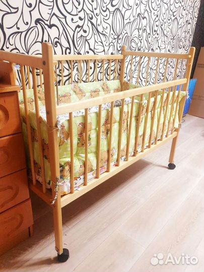 Детская кроватка с матрасом и бортиком, кокон
