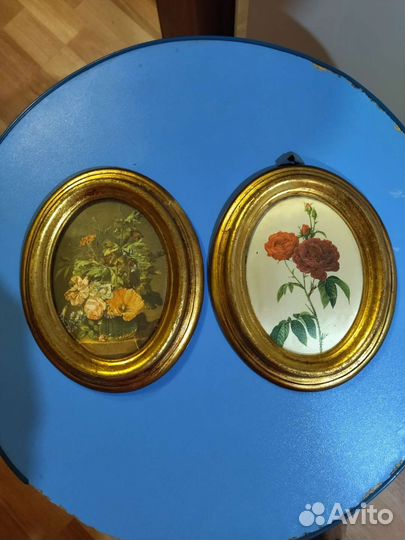 Миниатюра шелкография пара винтаж