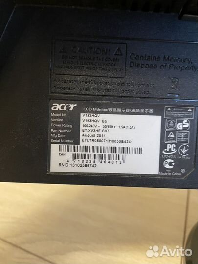 Монитор acer v193hqv