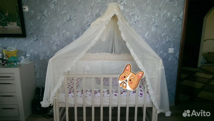 Детская кроватка с продольным маятником + матрас