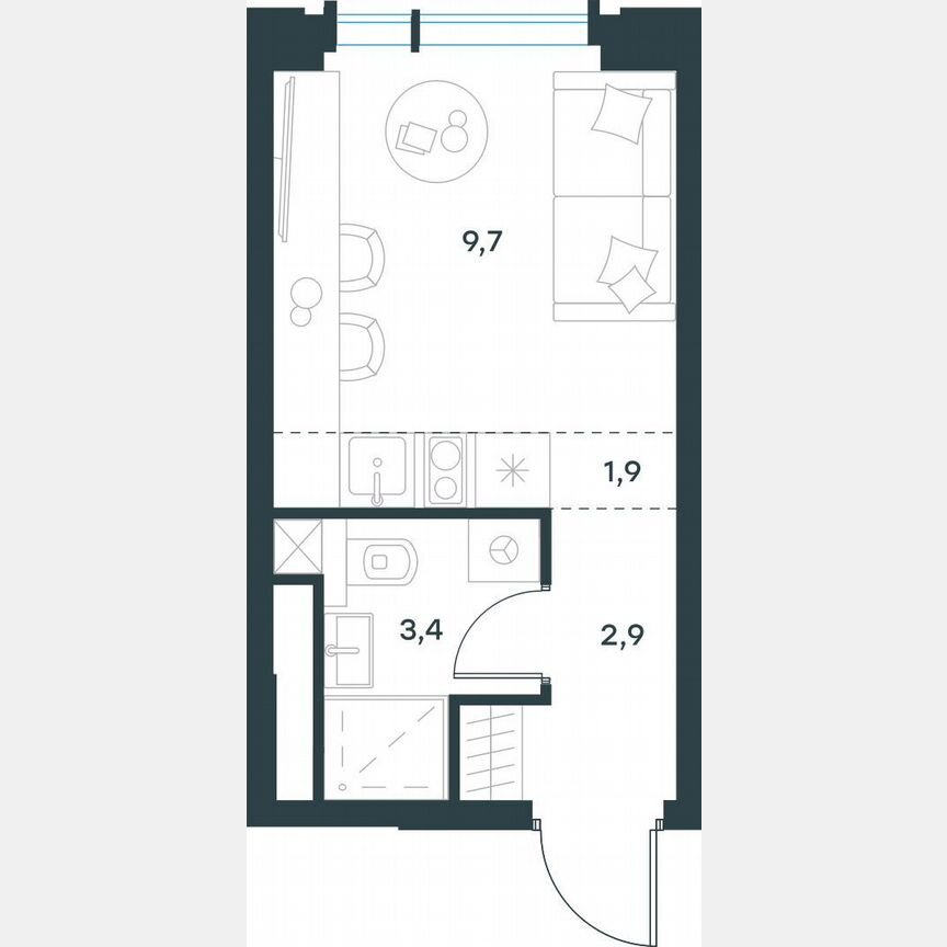 Квартира-студия, 17,9 м², 17/19 эт.