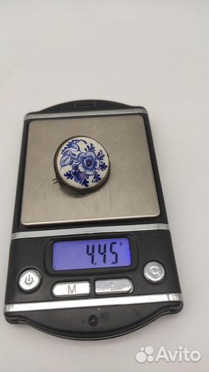 Брошь серебро 925 проба вставка фарфор Голландия