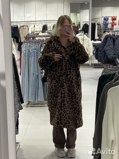 Шуба леопардовая из эко меха длинная