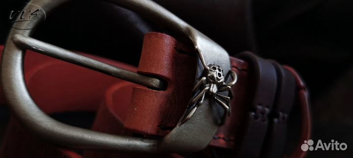 Кожаный ремень с литой пряжкой Паук /Арахнид Жорик