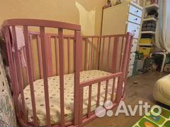 Детская кроватка трансформер овальная + матрац