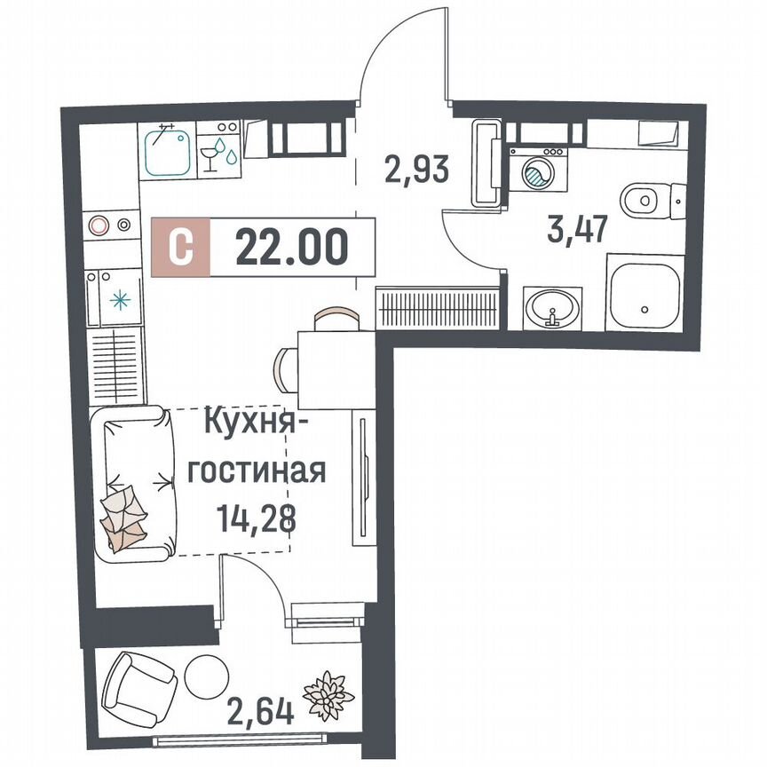 Квартира-студия, 22 м², 16/18 эт.