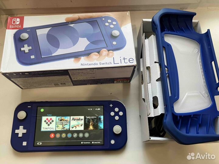 Nintendo Switch Lite + чип + 128 гб (синий, б.у.)