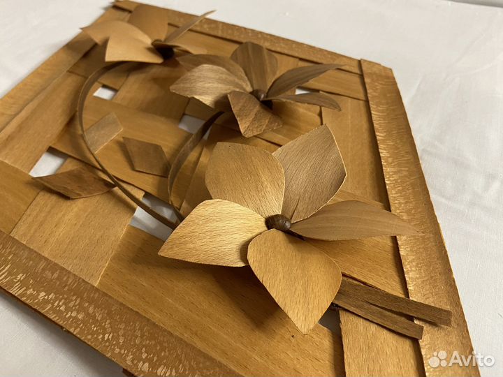 Панно из дерева СССР соломка Цветы