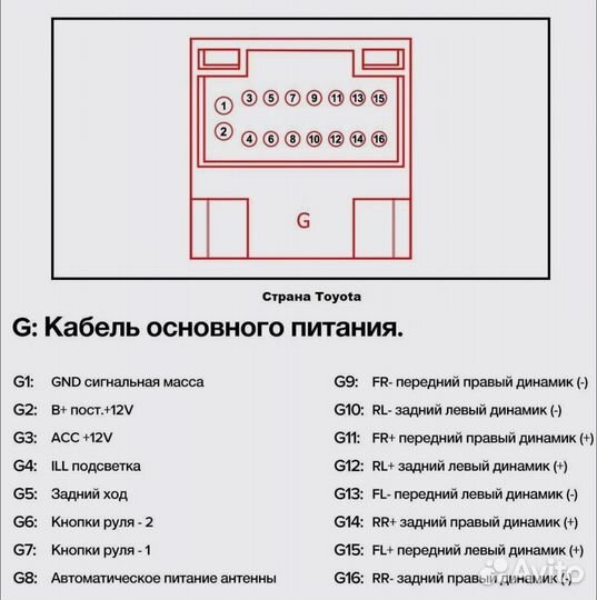 Провод питания магнитолы для toyota 1984-2019