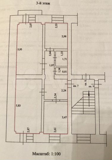 3-к. квартира, 62,3 м², 3/5 эт.