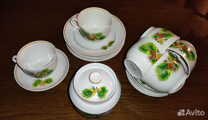 Чайный сервиз с ёлочками на 6 персон новый