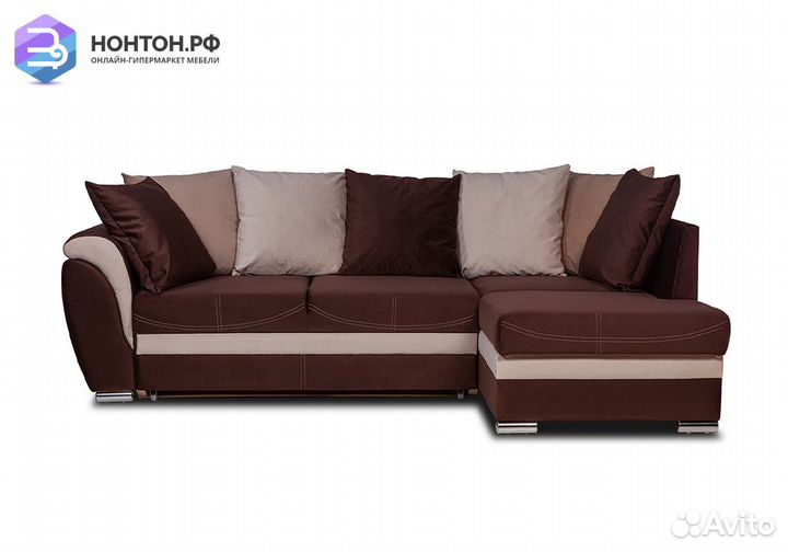 Диван угловой дельфин Стефани шоколадный / айвори