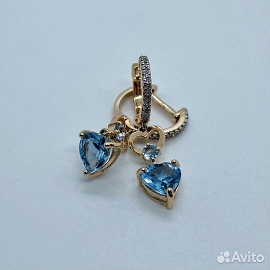 Серьги золото с бриллиантами и топазом