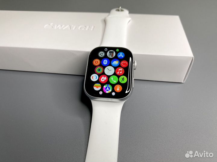 Apple watch 9 с яблоком при включении (серебро)
