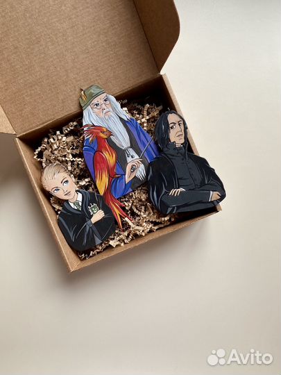 Набор деревянных елочных игрушек Хогвартс