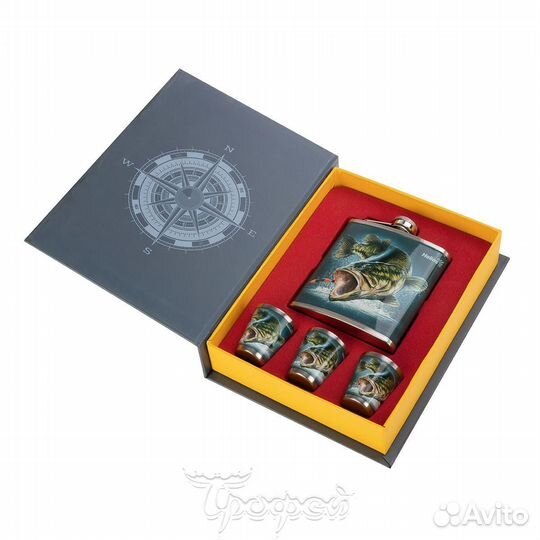 Набор Фляжка Книга Рыбака +3 стопки 210 мл (HS-KR