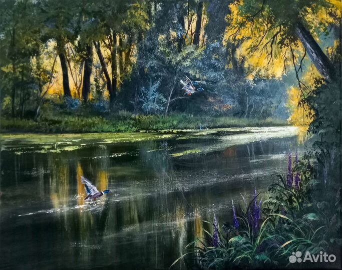 Картина акрилом на холсте 40х50см. Лесной пейзаж