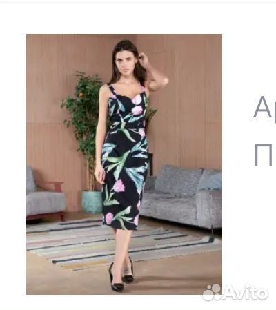 Платье чёрное принт тюльпаны