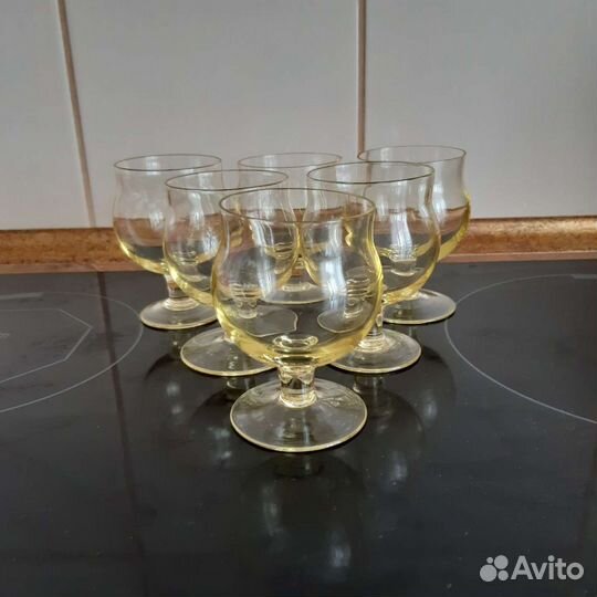 Фужеры бокалы СССР Цветное тонкое желтое стекло