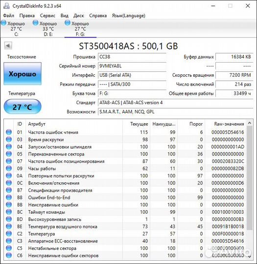 Жесткий диск Seagate,3.5 /500 гб, smart-хорошо