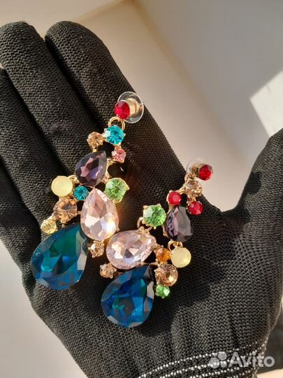 Серьги-подвески разноцветные бижутерия