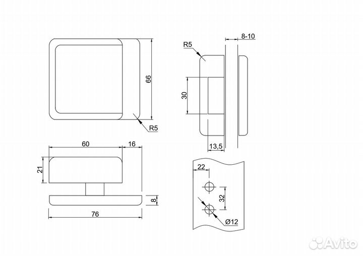 Ответная часть для замков стеклянной двери