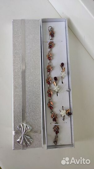 Серебро позолота комплект гранаты жемчуг перламутр