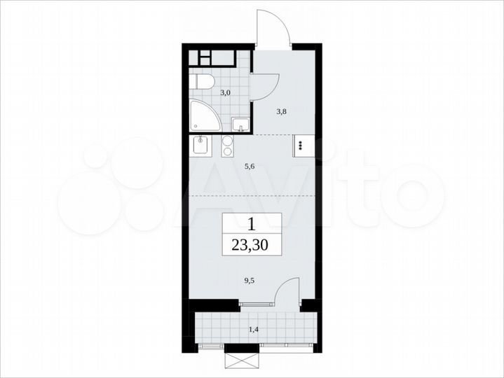 Квартира-студия, 23,3 м², 10/18 эт.