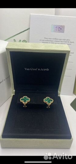 Золотые серьги Van Cleef arpels малахит