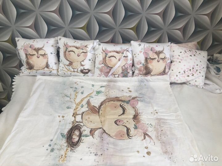 Бортики в кроватку для девочки сатин