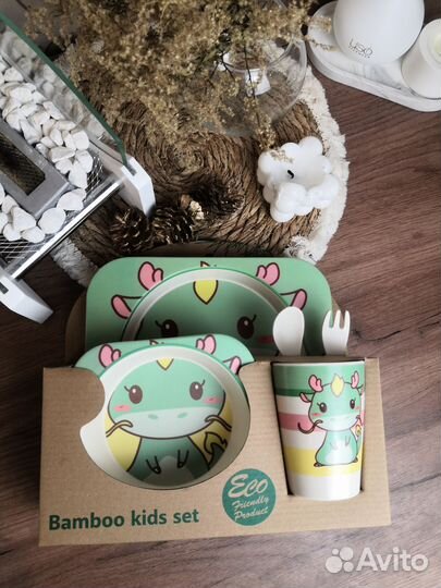 Бамбуковая посуда детская новая набор бамбуковой