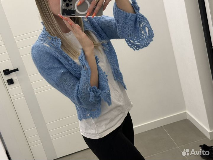 Голубой вязаный кардиган 2yk