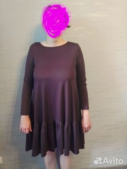 Платье женское 48-50 шоколадное с оборкой