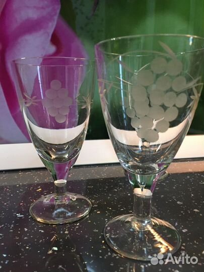 Бокалы рюмки Виноград стекло СССР 1965 год