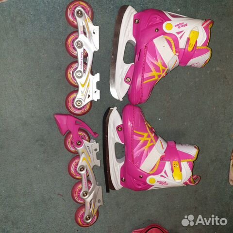 Розовые коньки и ролики 2 в 1, раздвижные 31-34