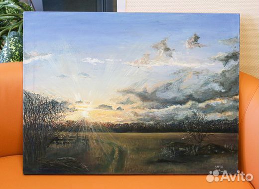 Картина маслом на холсте«Апрельский закат»