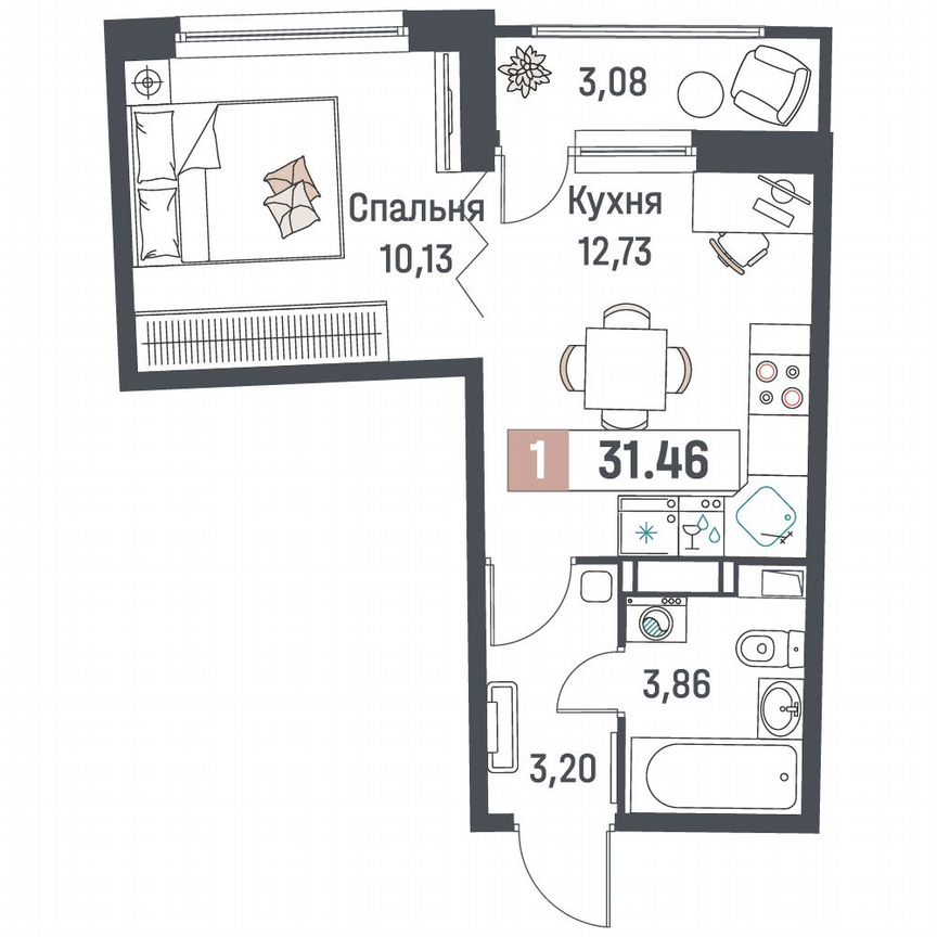 1-к. квартира, 31,5 м², 6/18 эт.