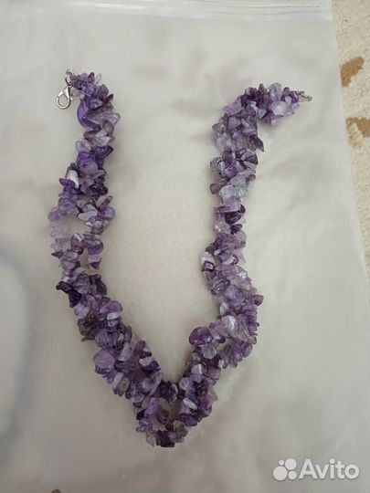 Бусы,крошка,аметист,три нитки,45 см