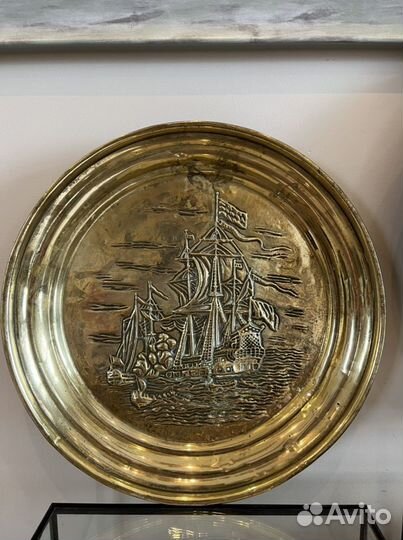 Антикварное панно/барельеф/тарелка настенная 35.5