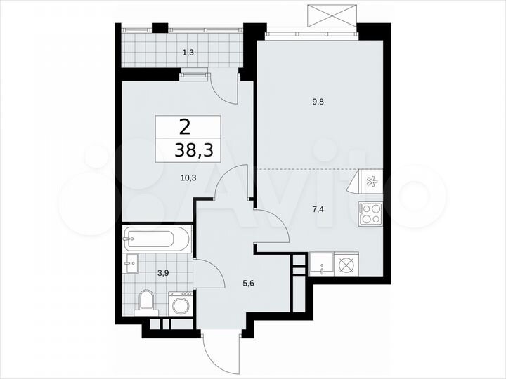 2-к. квартира, 38,3 м², 15/18 эт.