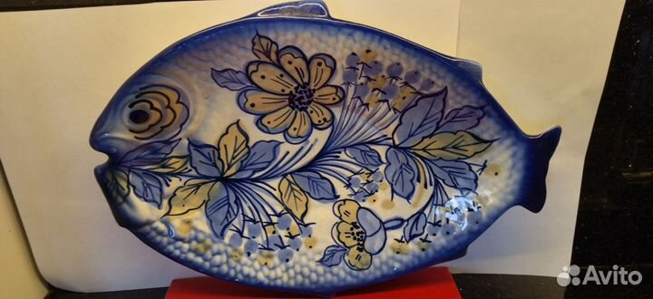 Большая настенная тарелка рыба керамика вкз СССР