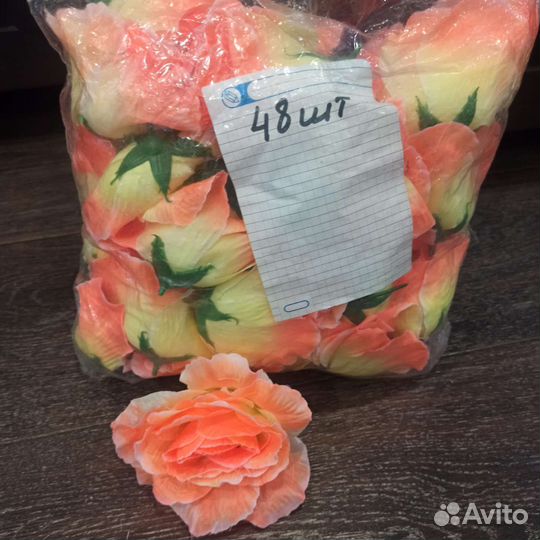 Искусственные цветы, головы роз, лилий, орхидей