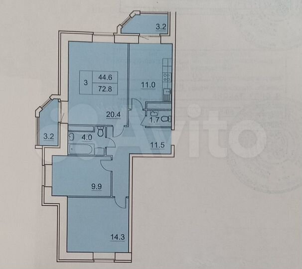 3-к. квартира, 72,6 м², 14/17 эт.