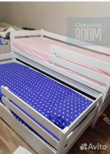 Детская двухъярусная кровать выкатная из массива б